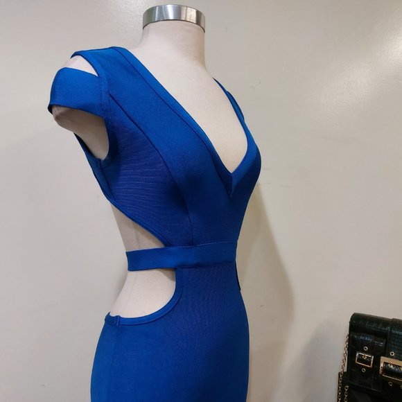 💥KILLER DRESS💥 Vintage Royal Blue Bandage Cut Out Mermaid Gown - Picture 6 of 15